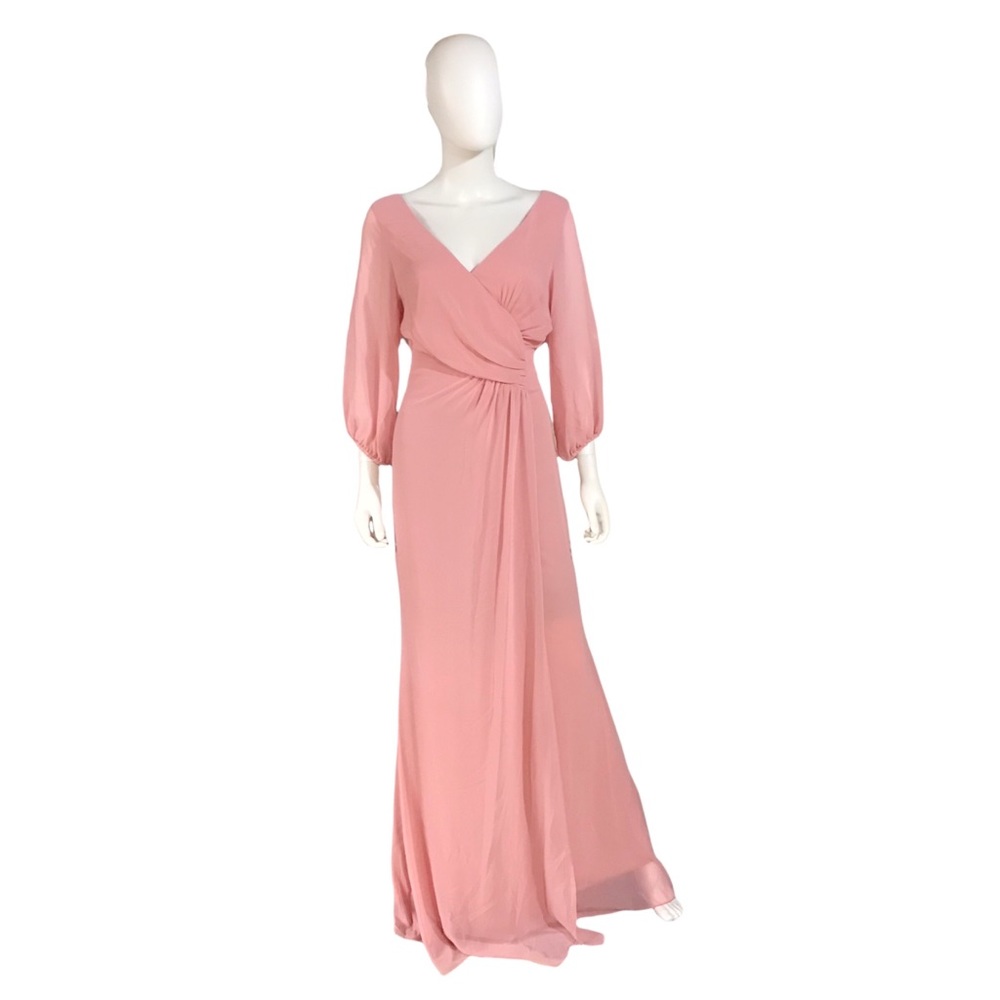 Miss Cristina Light Pink V-Neck 3/4 Sleeve Long Dress